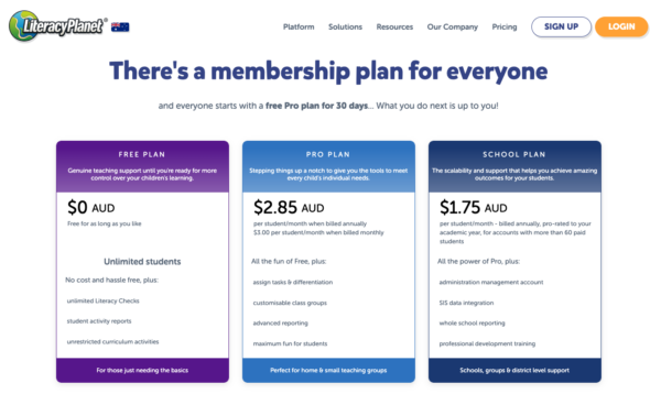 New membership plans for everyone at LiteracyPlanet.